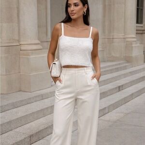 Elegant White Women's Fuzzy Crop Top